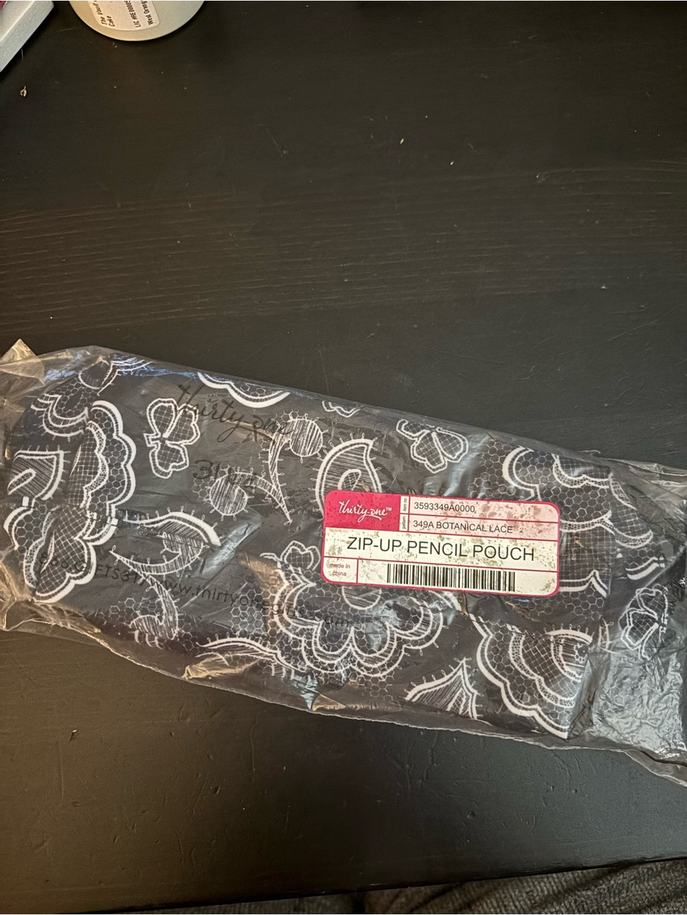 thirty-one Black & White Botanical Lace Zip-Up Pouch